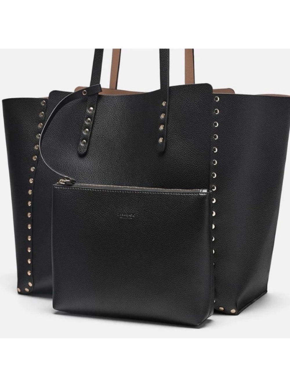 ZARA Black & Tan Studded Reversible Tote Bag - Picture 8 of 11